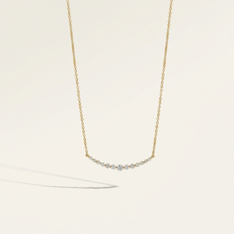 Diamond Curved Yellow Gold Necklace