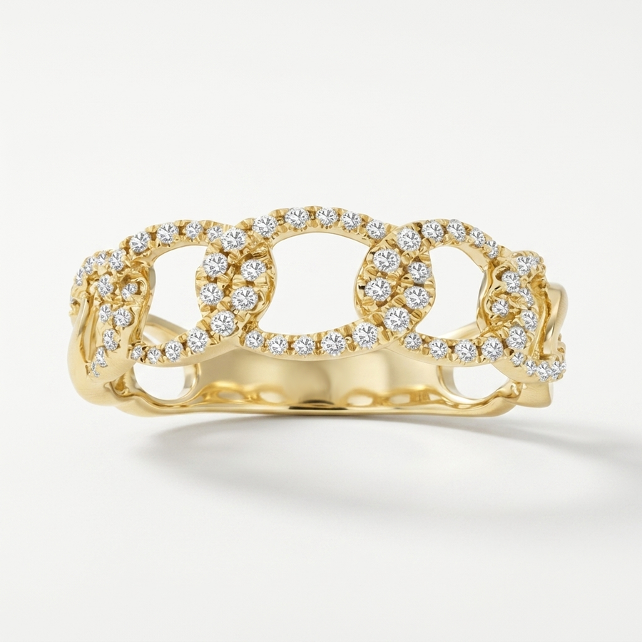 Elegant diamond open link ring in gold, offering timeless elegance and sophistication