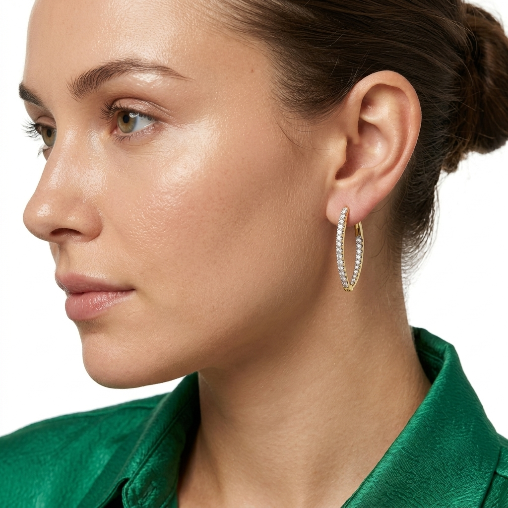Diamond Yellow Gold Geometric Hoop Earrings