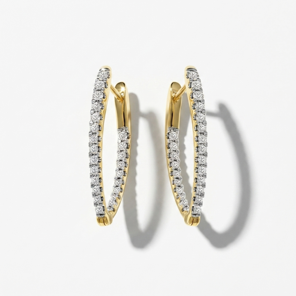Diamond Yellow Gold Geometric Hoop Earrings