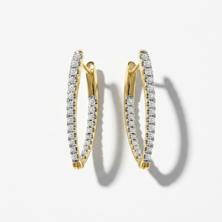 Diamond Yellow Gold Geometric Hoop Earrings