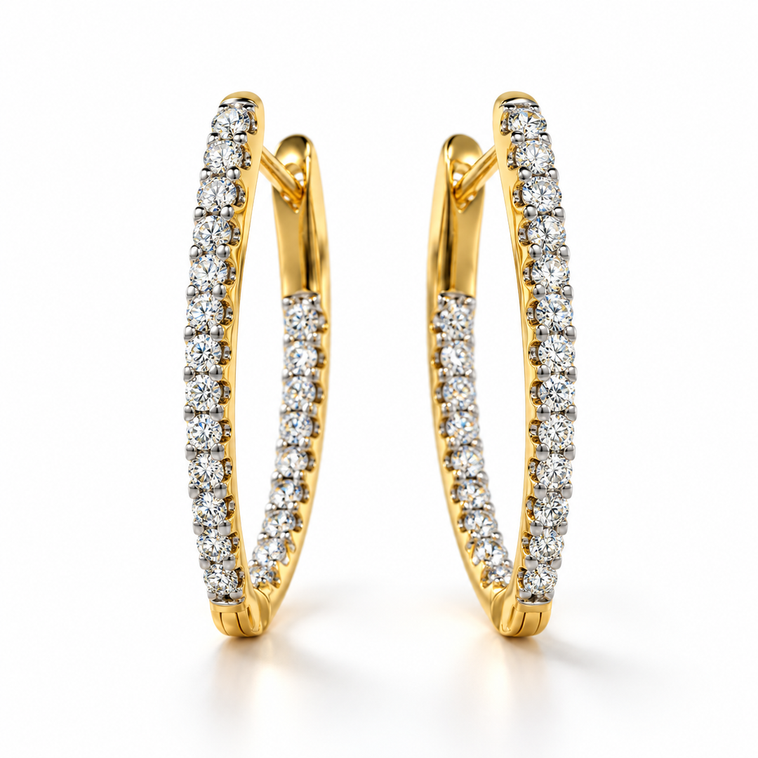 Diamond Yellow Gold Geometric Hoop Earrings