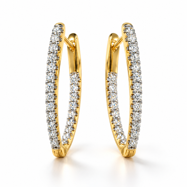 Diamond Yellow Gold Geometric Hoop Earrings