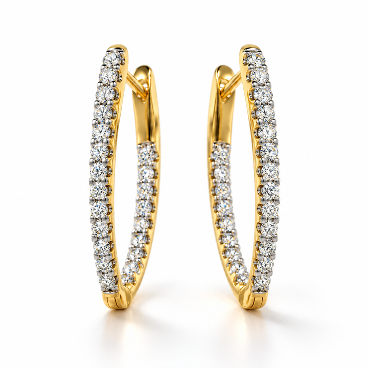 Diamond Yellow Gold Geometric Hoop Earrings