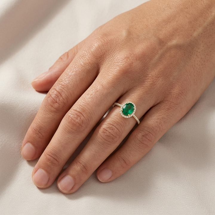 2.19ctw Emerald Gemstone & Diamond Halo Ring