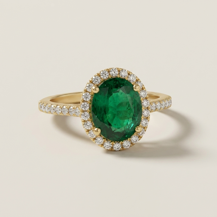 2.19ctw Emerald Gemstone & Diamond Halo Ring