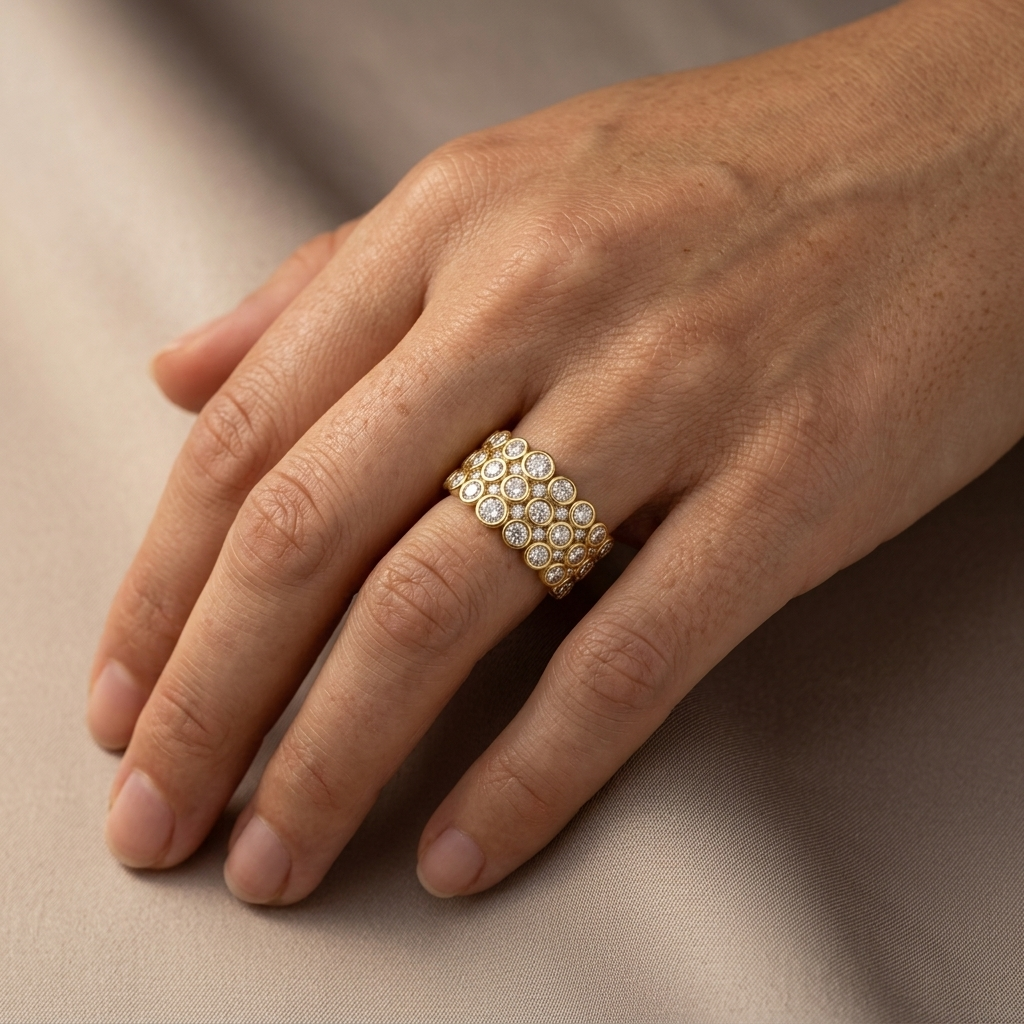 Round Diamond Bezel Multi-Row Ring