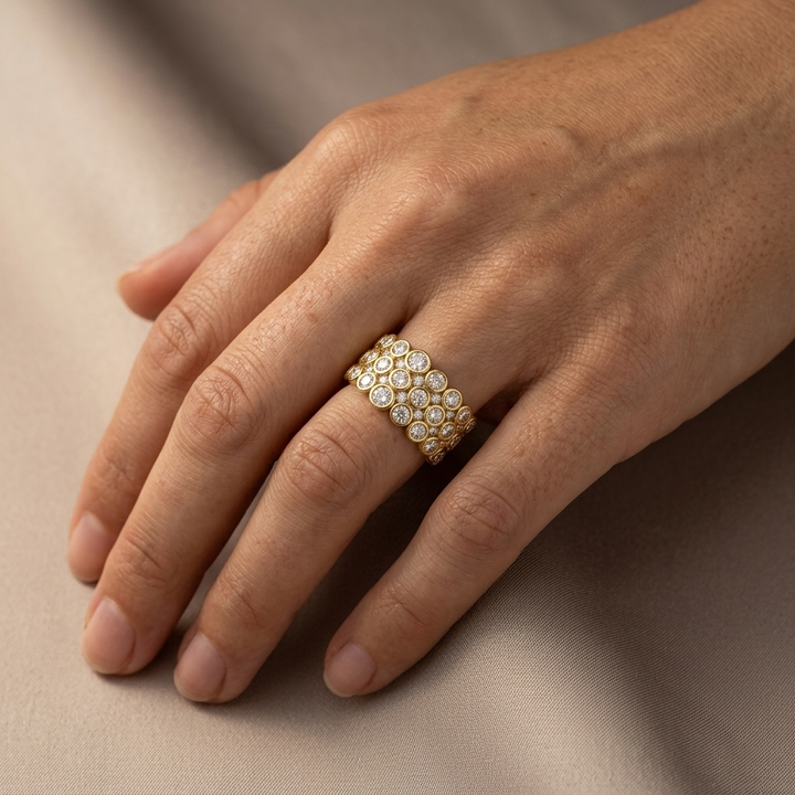 Round Diamond Bezel Multi-Row Ring