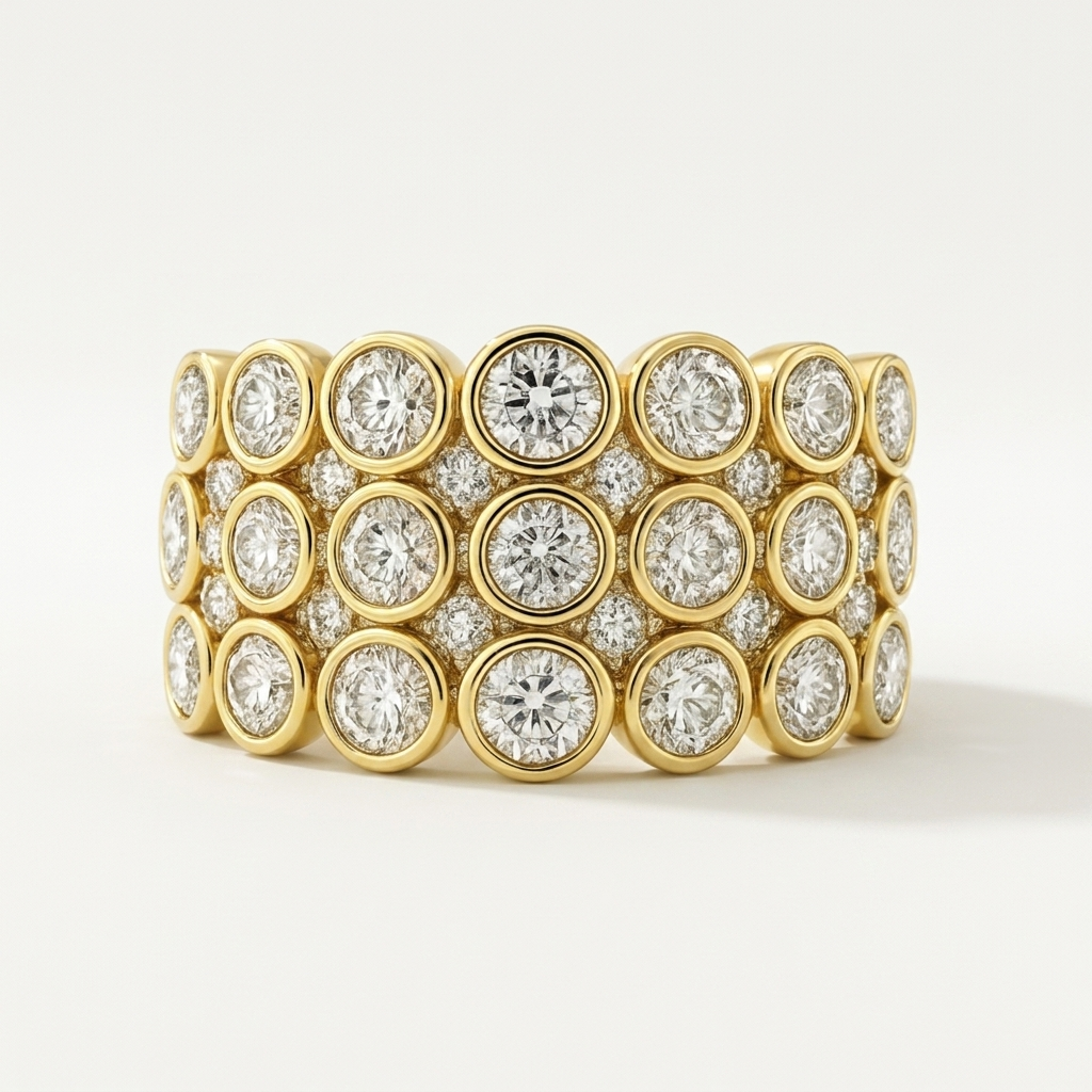 Round Diamond Bezel Multi-Row Ring