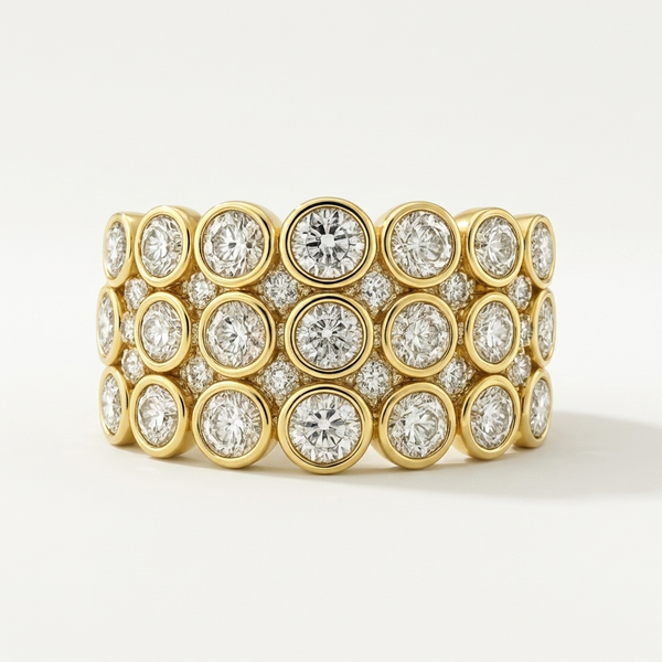 Round Diamond Bezel Multi-Row Ring
