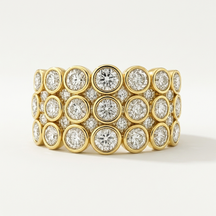 Round Diamond Bezel Multi-Row Ring