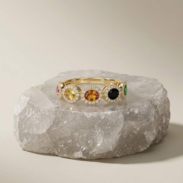 Mixed Sapphire & Diamond Gold Band