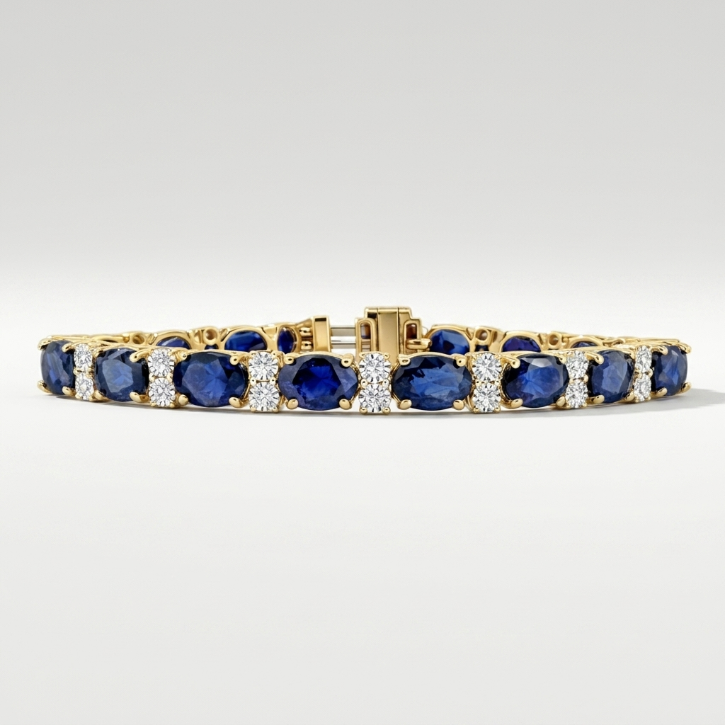 Luxurious oval-cut sapphire and diamond bracelet in yellow gold, a dazzling statement of luxury and refinement