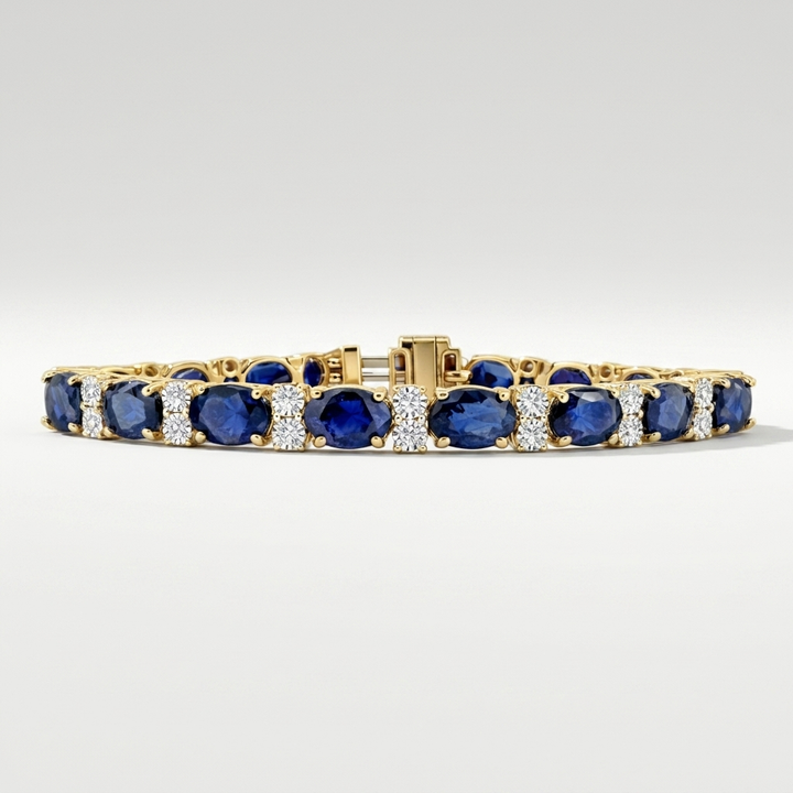 Luxurious oval-cut sapphire and diamond bracelet in yellow gold, a dazzling statement of luxury and refinement
