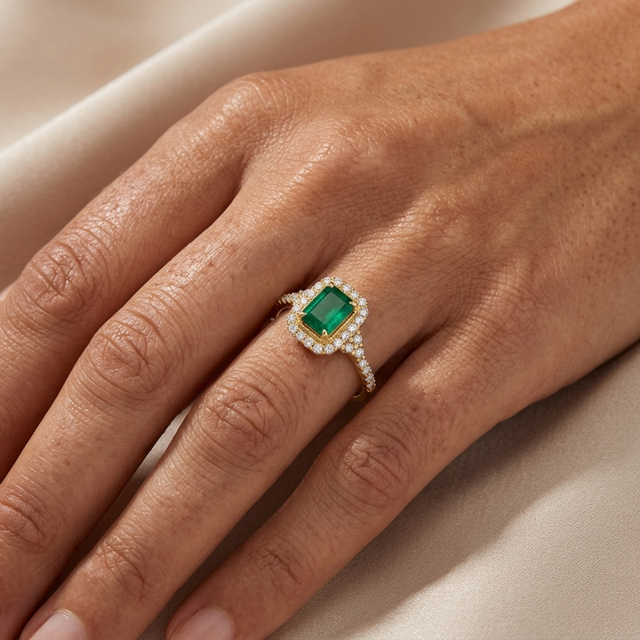 Emerald Gemstone & Diamond Halo Ring