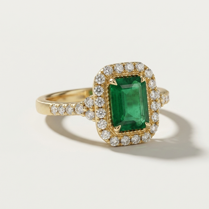 Emerald Gemstone & Diamond Halo Ring
