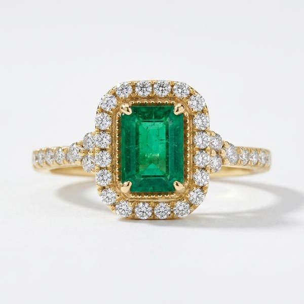 Emerald Gemstone & Diamond Halo Ring