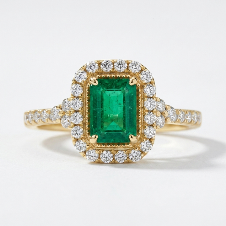 Emerald Gemstone & Diamond Halo Ring