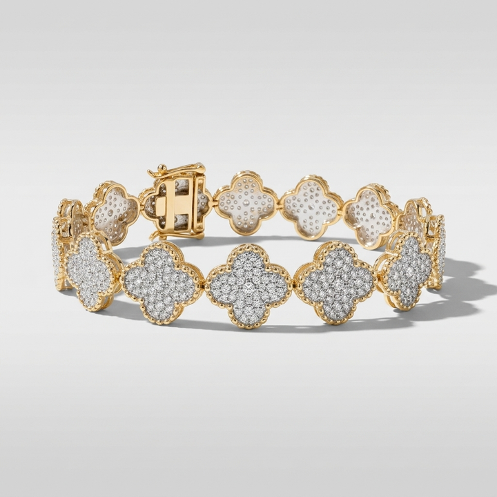 Diamond Clover Yellow Gold Bracelet