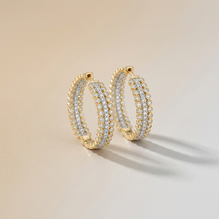 Chic diamond multi-row hoop earrings, combining classic style with brilliant sparkle