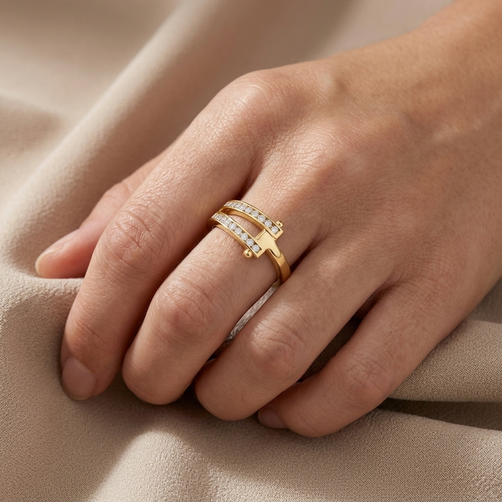Diamond Buckle Gold Ring