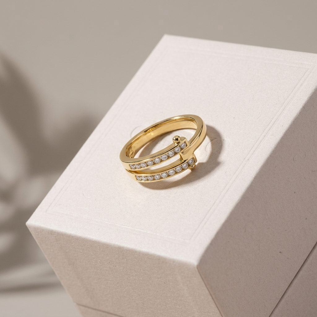 Diamond Buckle Gold Ring