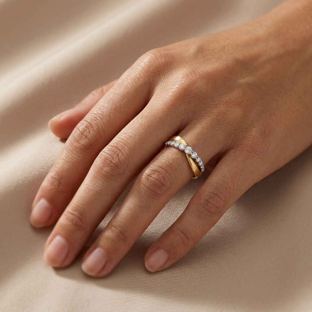 Diamond Two Tone Crossover Ring