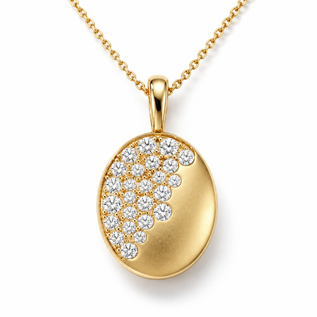 Diamond Burnish Oval Yellow Gold Necklace