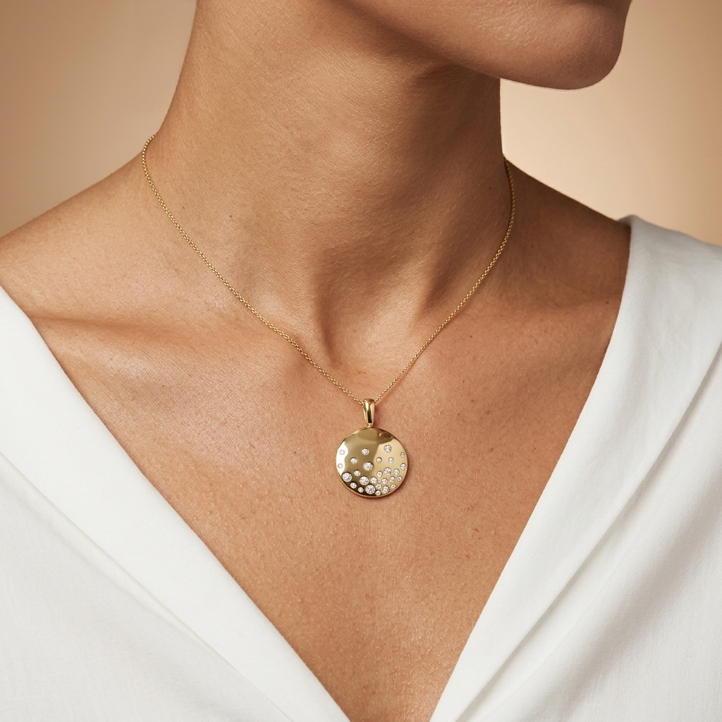 Diamond Yellow Gold Disc Necklace