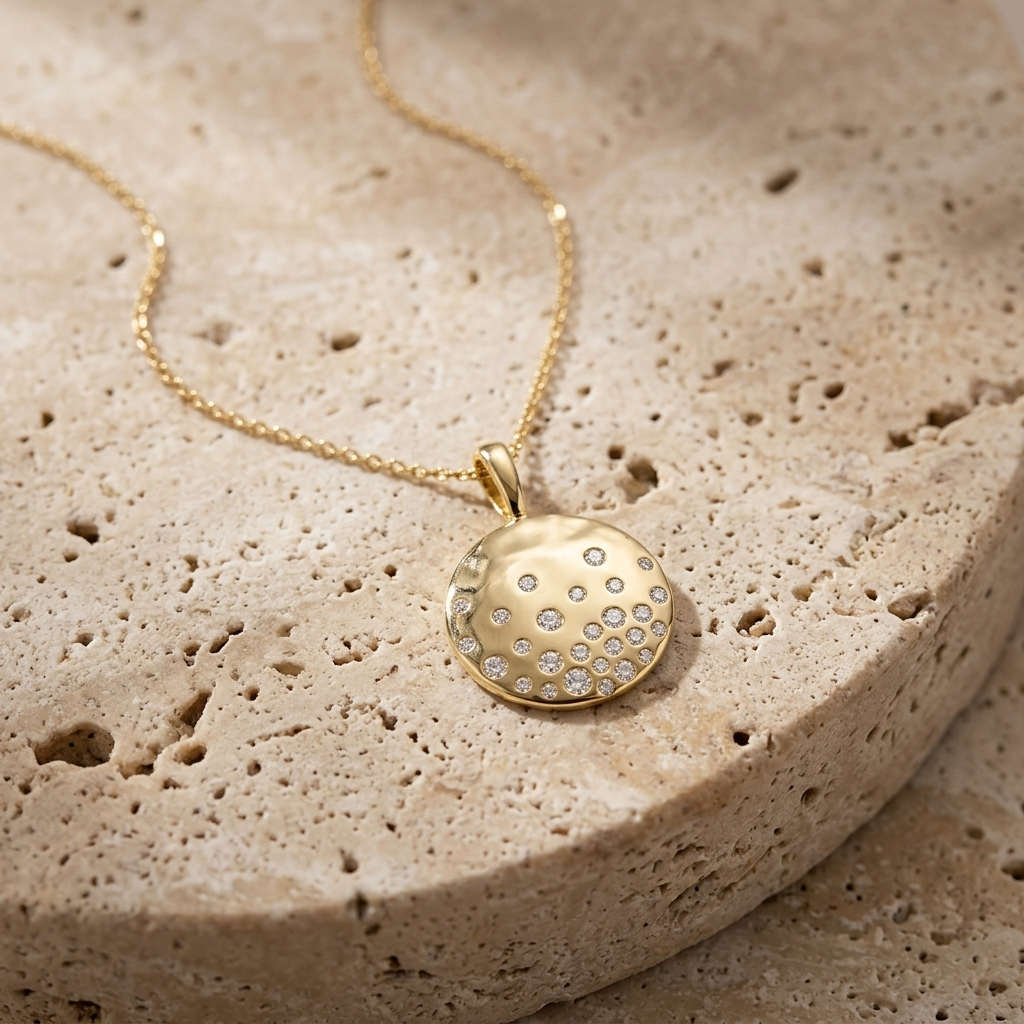 Diamond Yellow Gold Disc Necklace