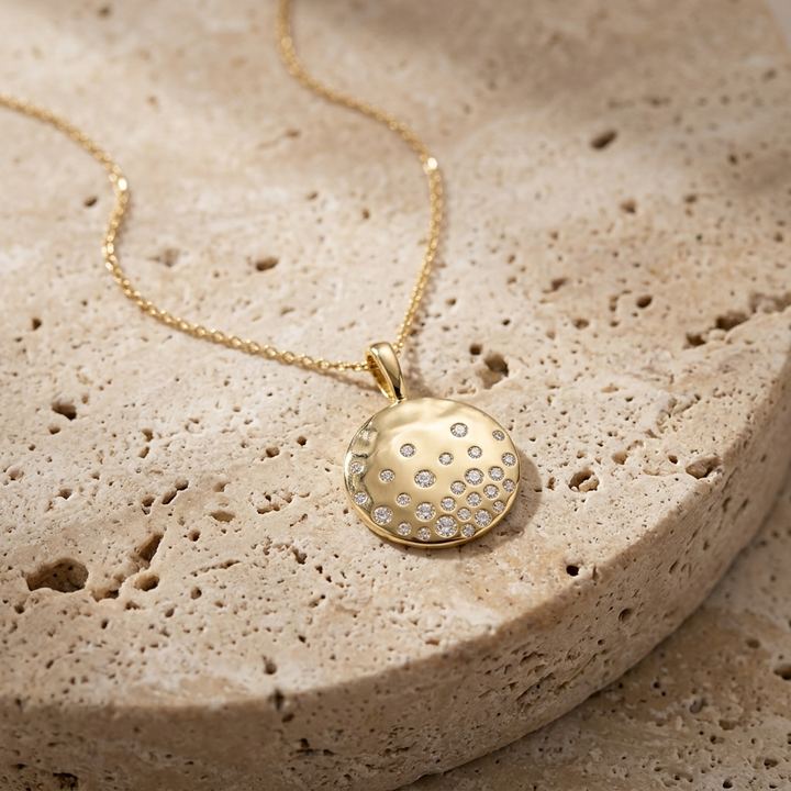 Diamond Yellow Gold Disc Necklace