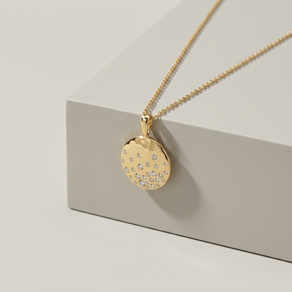Diamond Yellow Gold Disc Necklace
