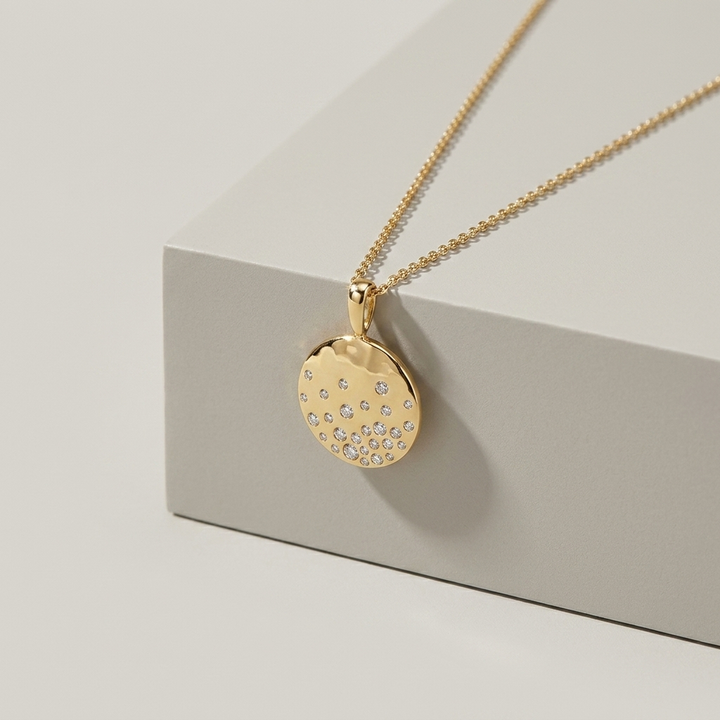 Diamond Yellow Gold Disc Necklace
