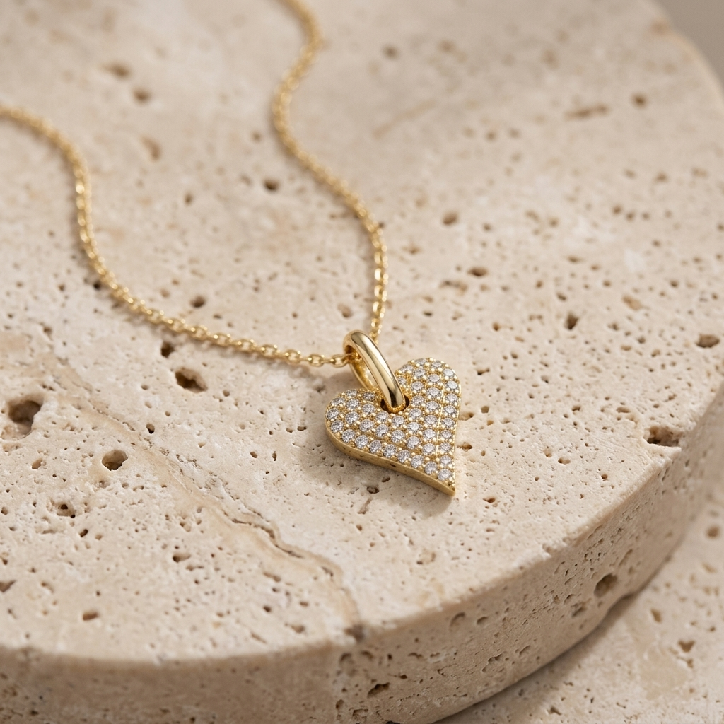 Puff Diamond Pave Heart Necklace