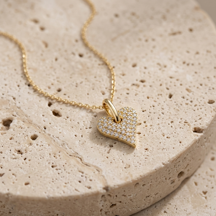 Puff Diamond Pave Heart Necklace
