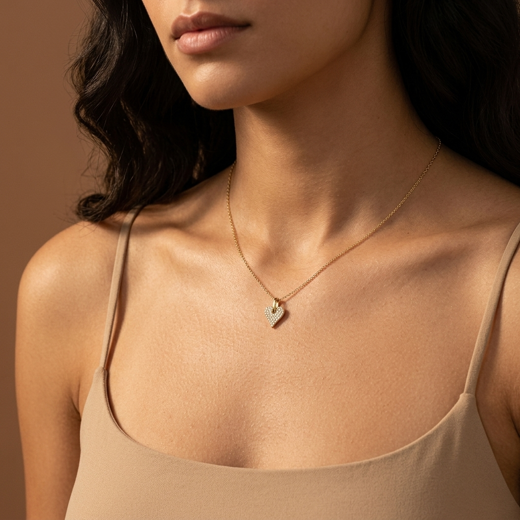 Puff Diamond Pave Heart Necklace