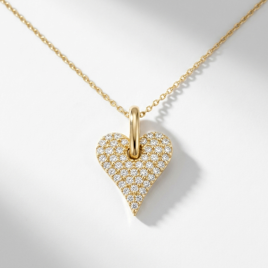 Puff Diamond Pave Heart Necklace