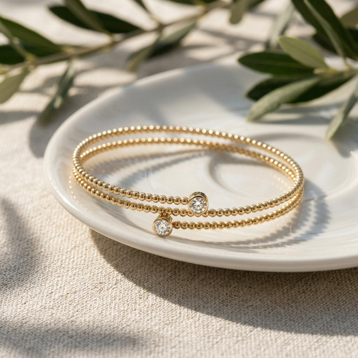 Round Diamond Bezel Bead Bangle