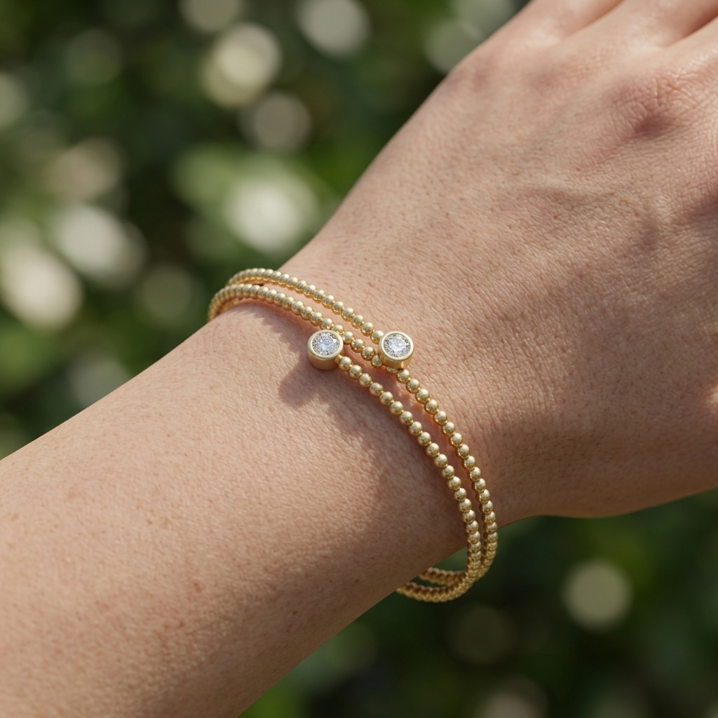 Round Diamond Bezel Bead Bangle