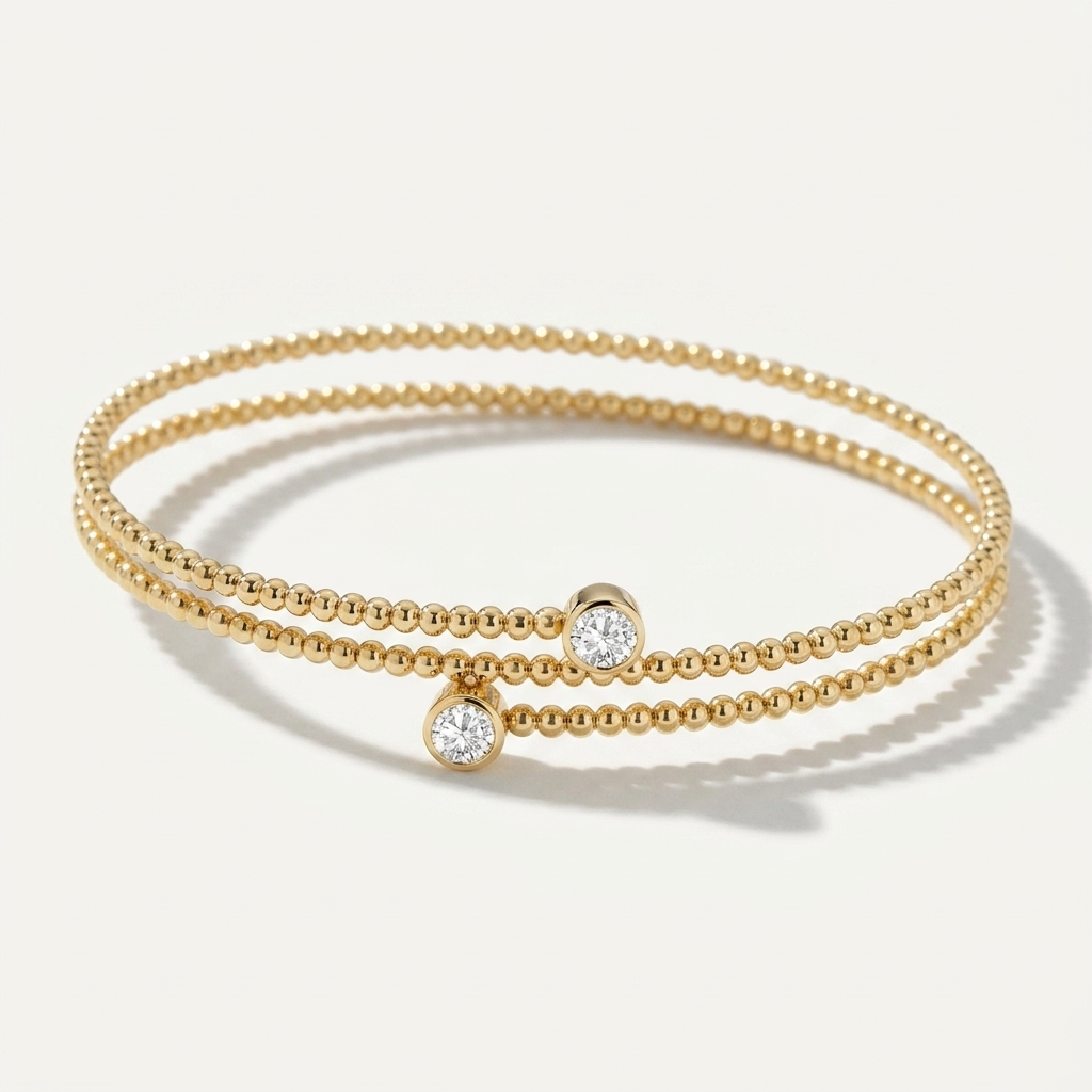 Round Diamond Bezel Bead Bangle