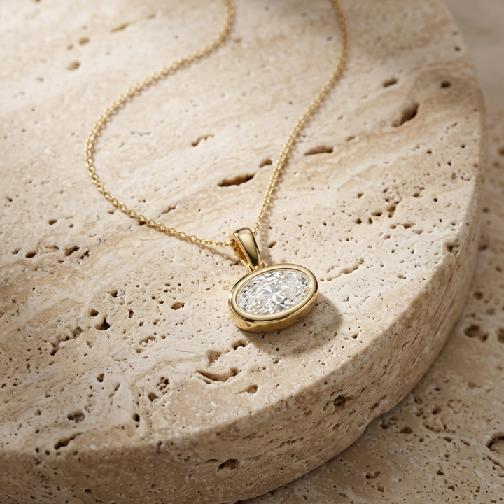 Horizontal Oval Lab Grown Diamond Bezel Set Necklace