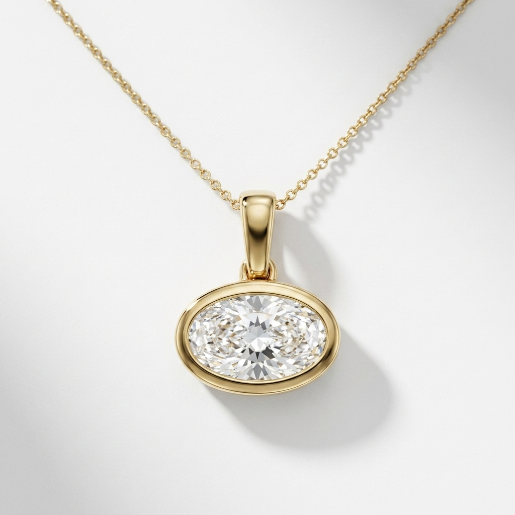 Horizontal Oval Lab Grown Diamond Bezel Set Necklace