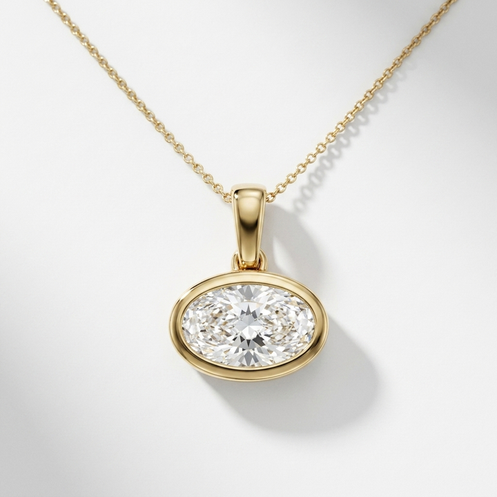 Horizontal Oval Lab Grown Diamond Bezel Set Necklace
