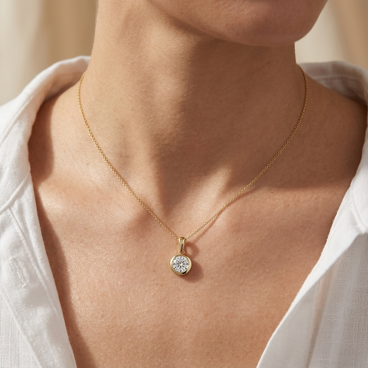 Beautiful 2.00ct round-cut lab grown diamond bezel-set drop necklace, adding radiant sparkle to any occasion