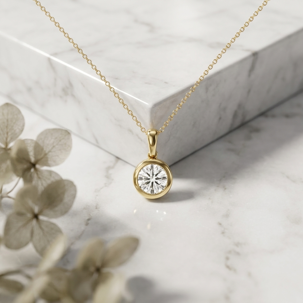 Beautiful 2.00ct round-cut lab grown diamond bezel-set drop necklace, adding radiant sparkle to any occasion