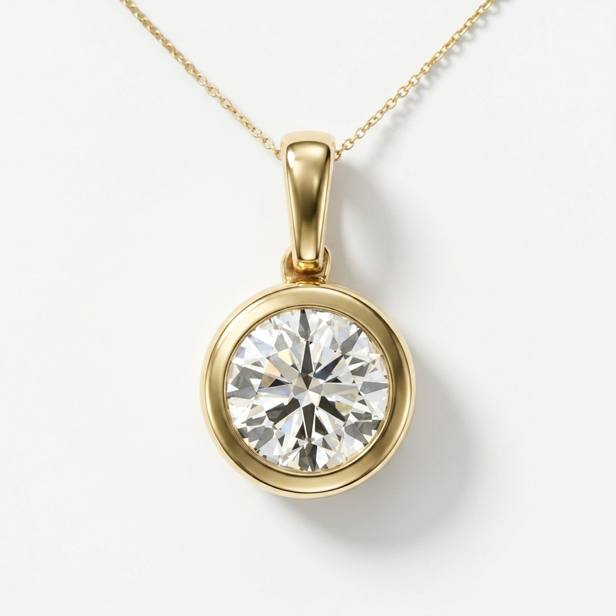 Beautiful 2.00ct round-cut lab grown diamond bezel-set drop necklace, adding radiant sparkle to any occasion