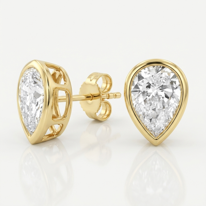 Classic 2.00ctw pear-shaped lab grown diamond bezel-set stud earrings, a timeless classic for everyday elegance