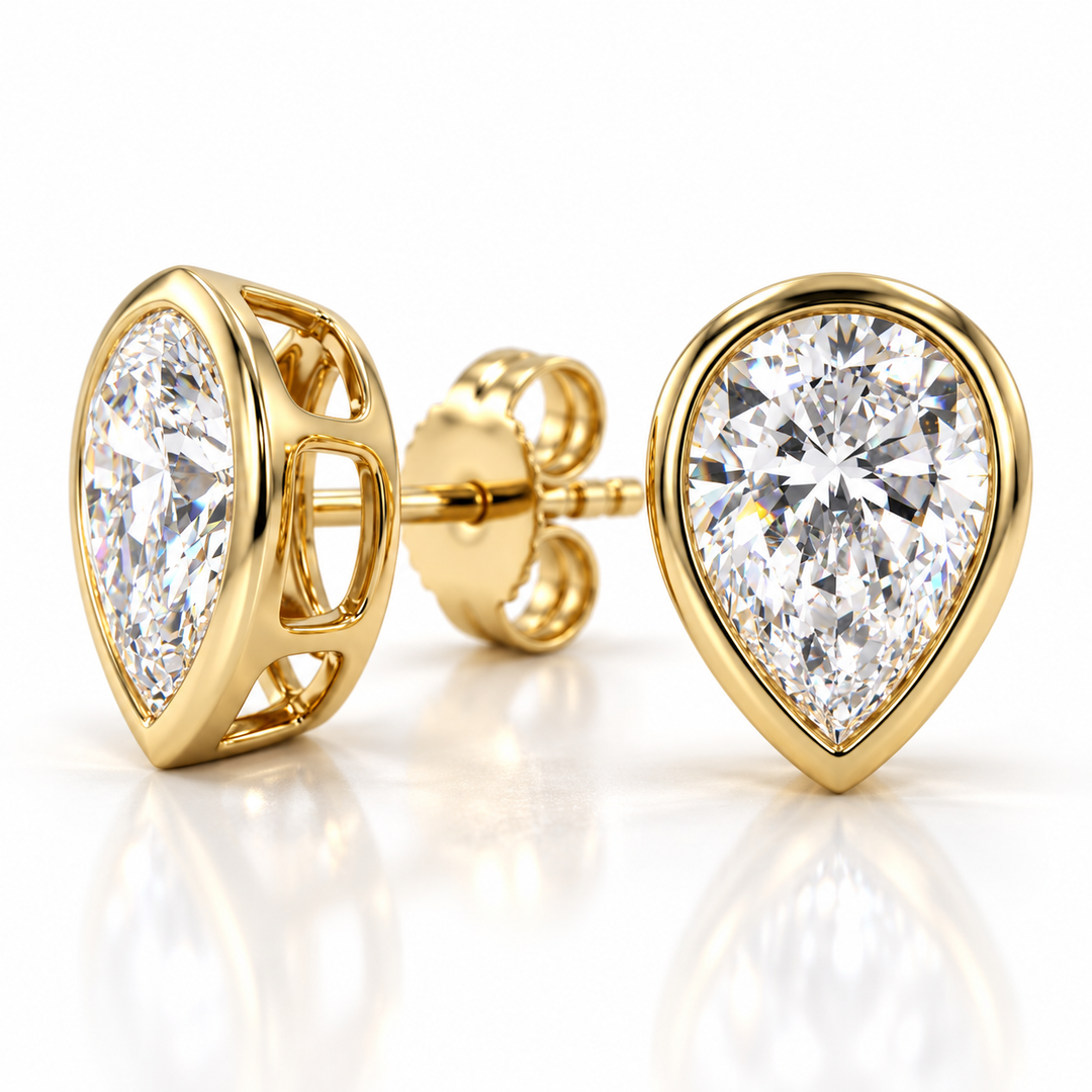 2.00ctw Pear Shape Diamond Lab Grown Bezel Set Stud Earrings