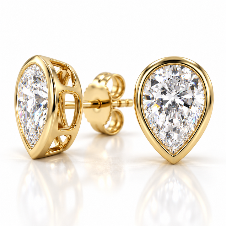 2.00ctw Pear Shape Diamond Lab Grown Bezel Set Stud Earrings