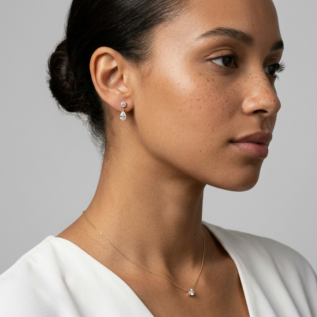 3.00ctw Round & Pear Shape Diamond Drop Earrings